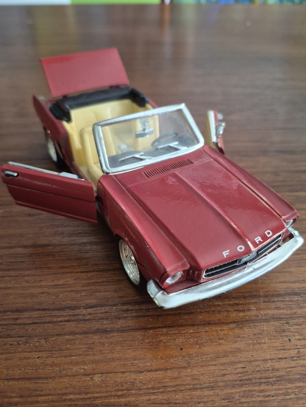 Vintage Metal Plastic Red Convertible Toy Car - Ford Die-Cast Ford Mustang